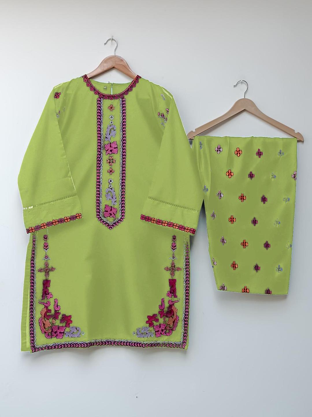 2 Pcs Women's Stitched Embroidered Shirt And Trouser