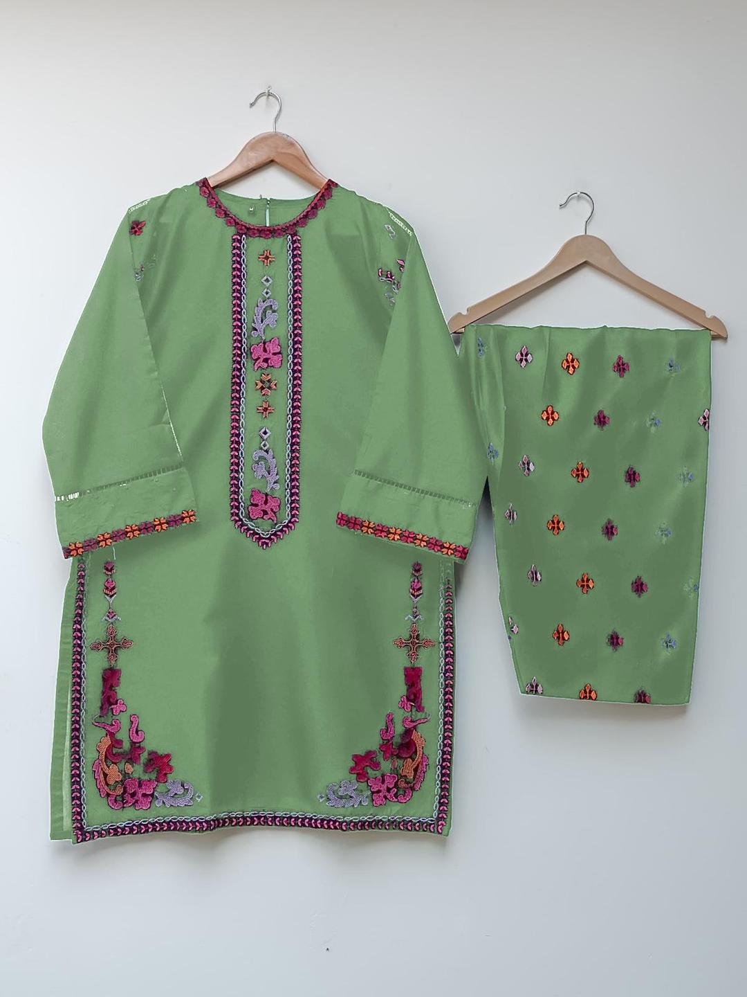 2 Pcs Women's Stitched Embroidered Shirt And Trouser