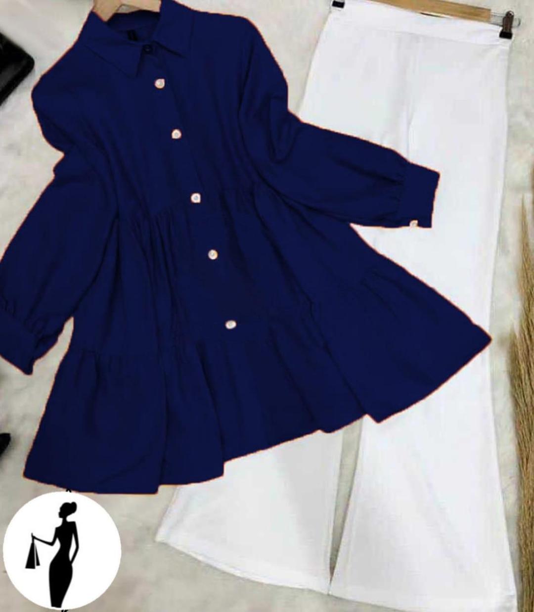 2 Pcs Women's Stitched Plain Shirt And Trouser