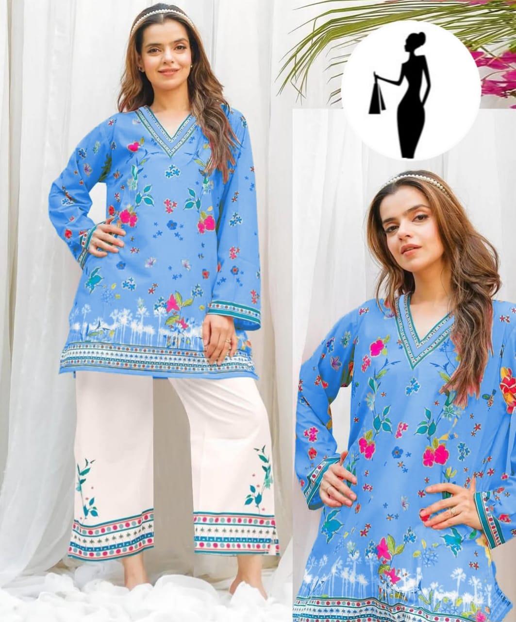 2 Pcs Women's Stitched Swiss Lawn Printed Co-Ord Set