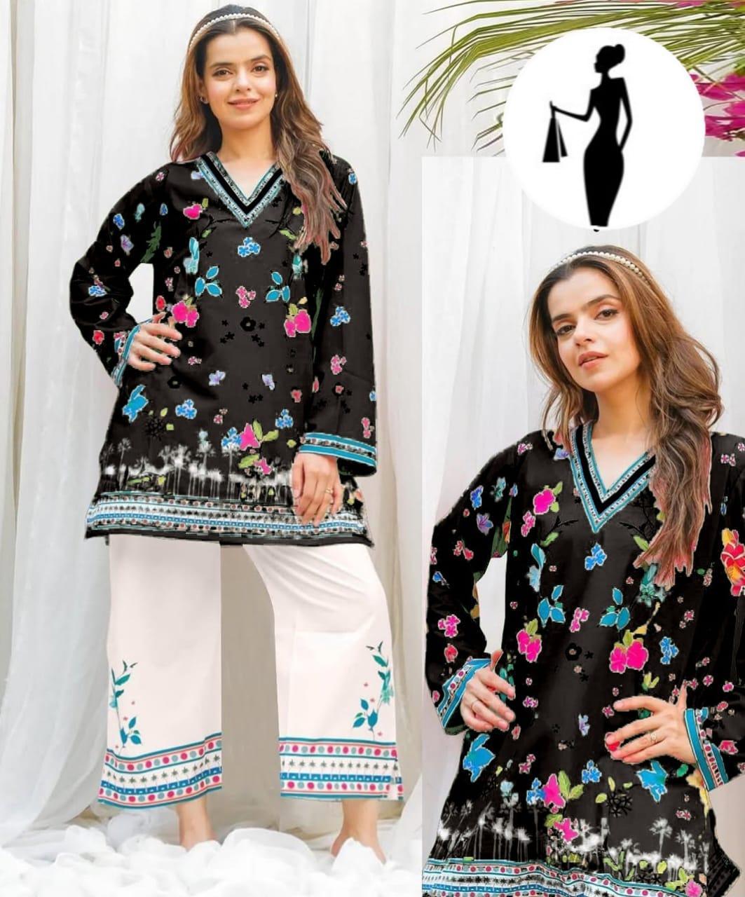 2 Pcs Women's Stitched Swiss Lawn Printed Co-Ord Set