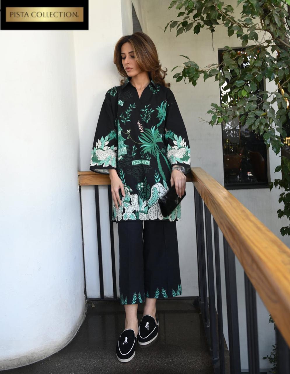 2 Pcs Women's Stitched Swiss Lawn Printed Co-Ord Set