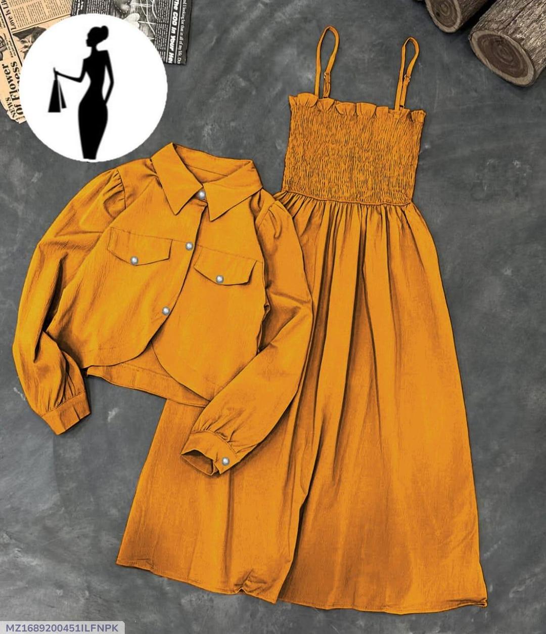 Mustard Linen 2Pcs Frock & Jacket Set