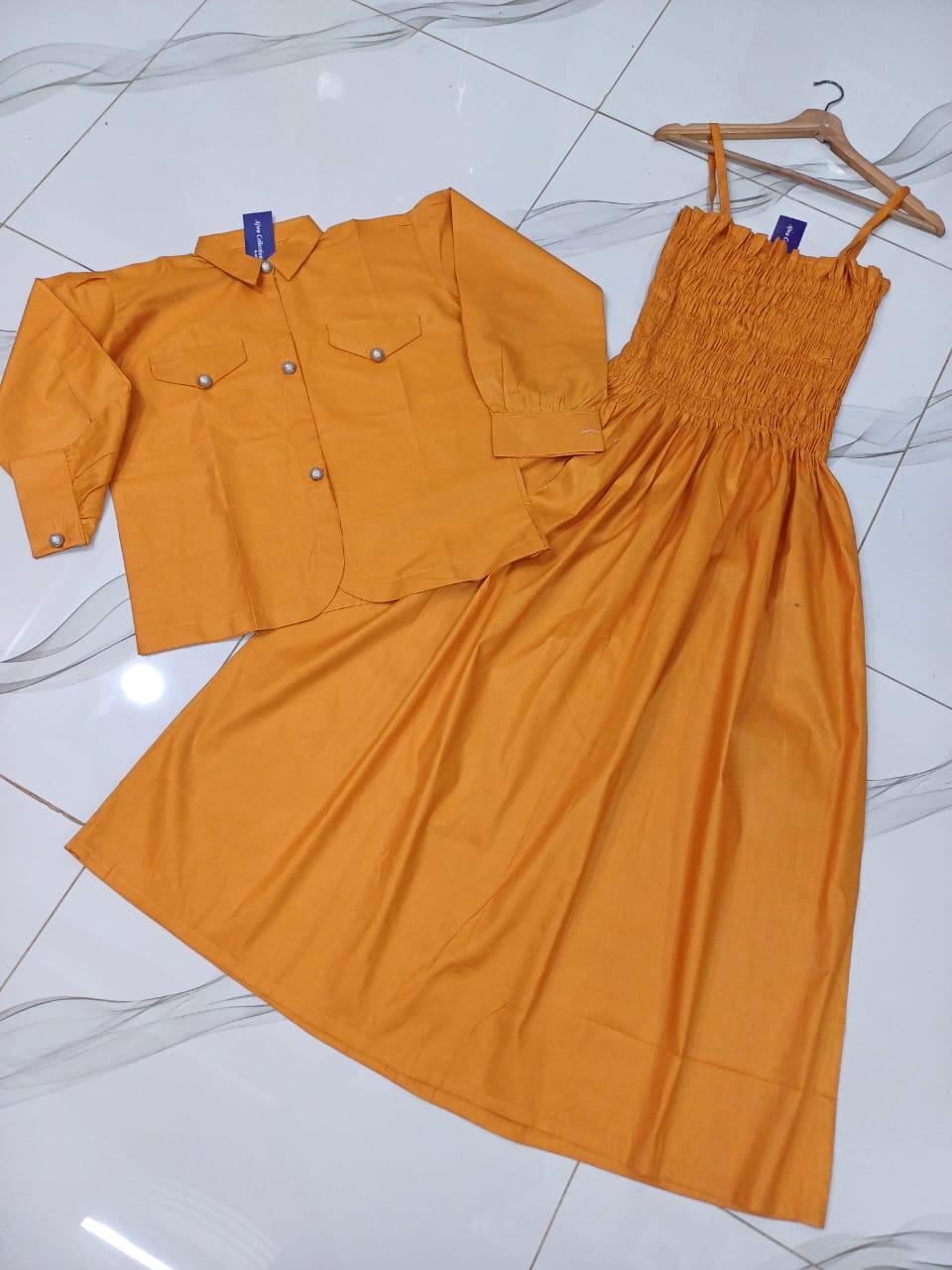 Mustard Linen 2Pcs Frock & Jacket Set
