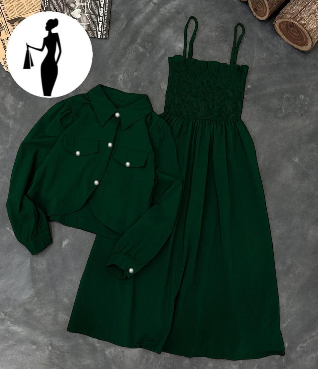 2 Pcs Women's Stitched Linen Calligraphy Frock And Jacket