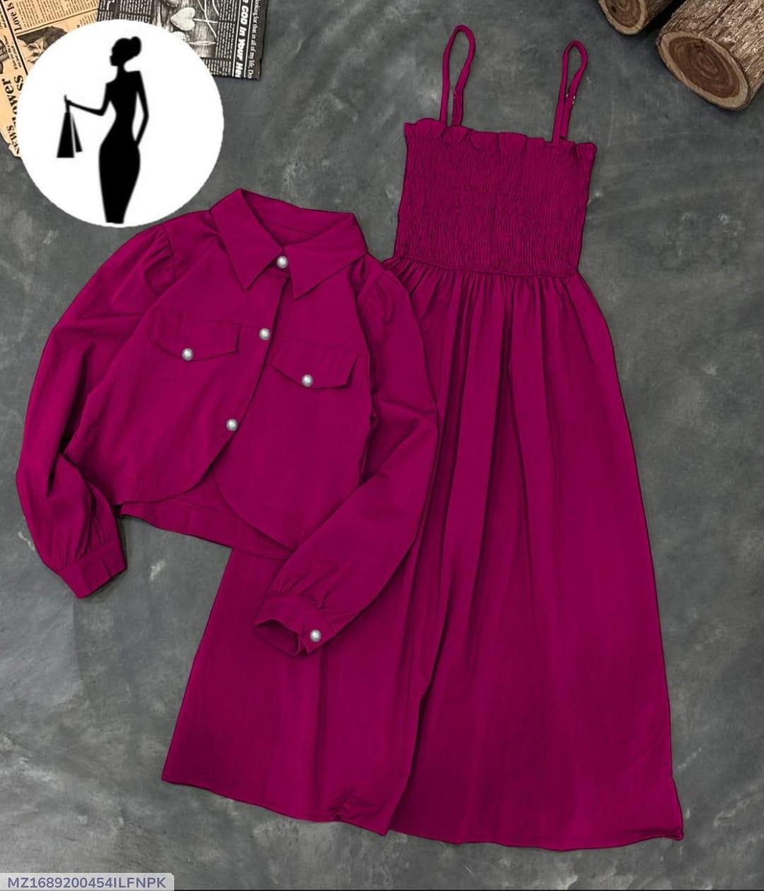 Pink Linen 2Pcs Frock & Jacket Set