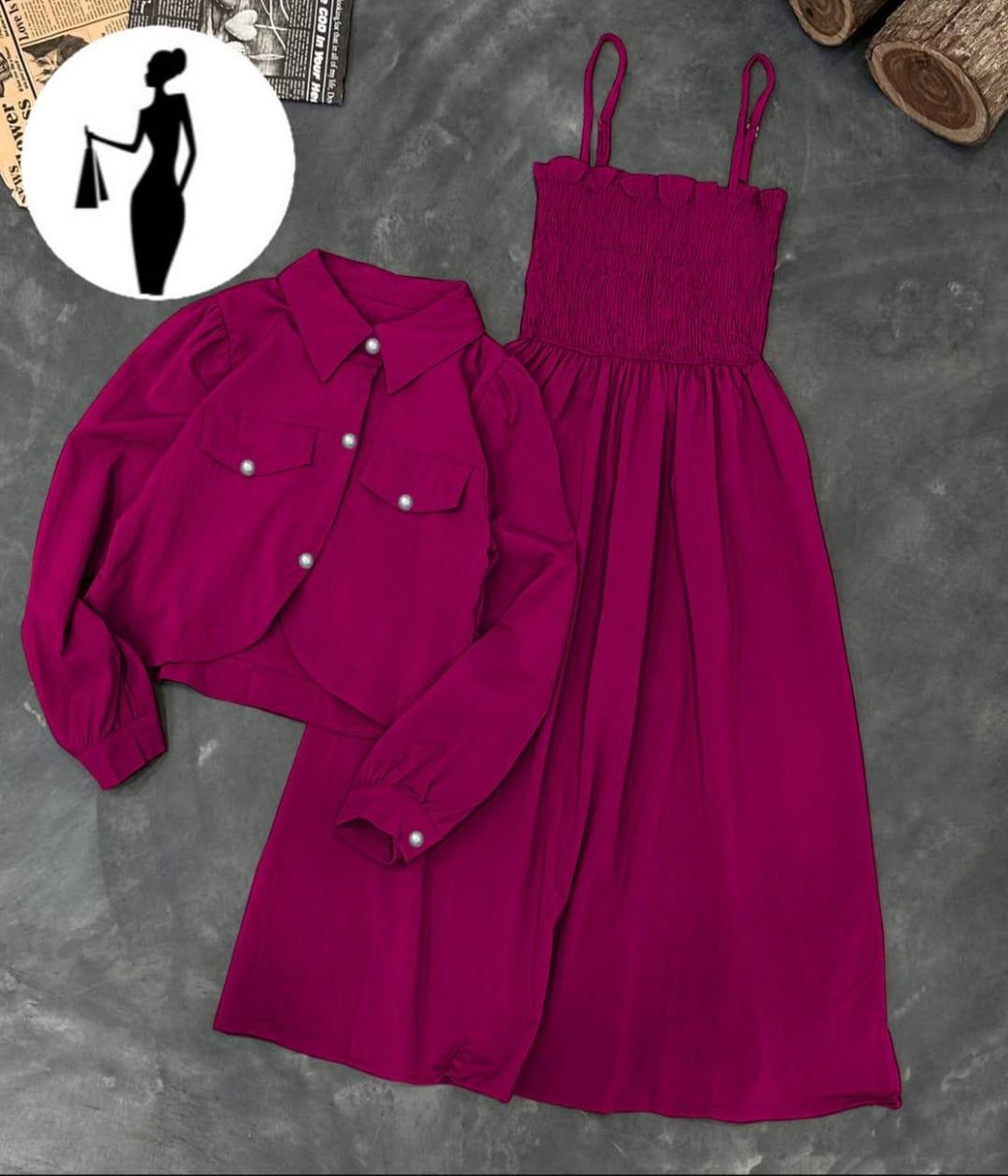 2 Pcs Women's Stitched Linen Calligraphy Frock And Jacket