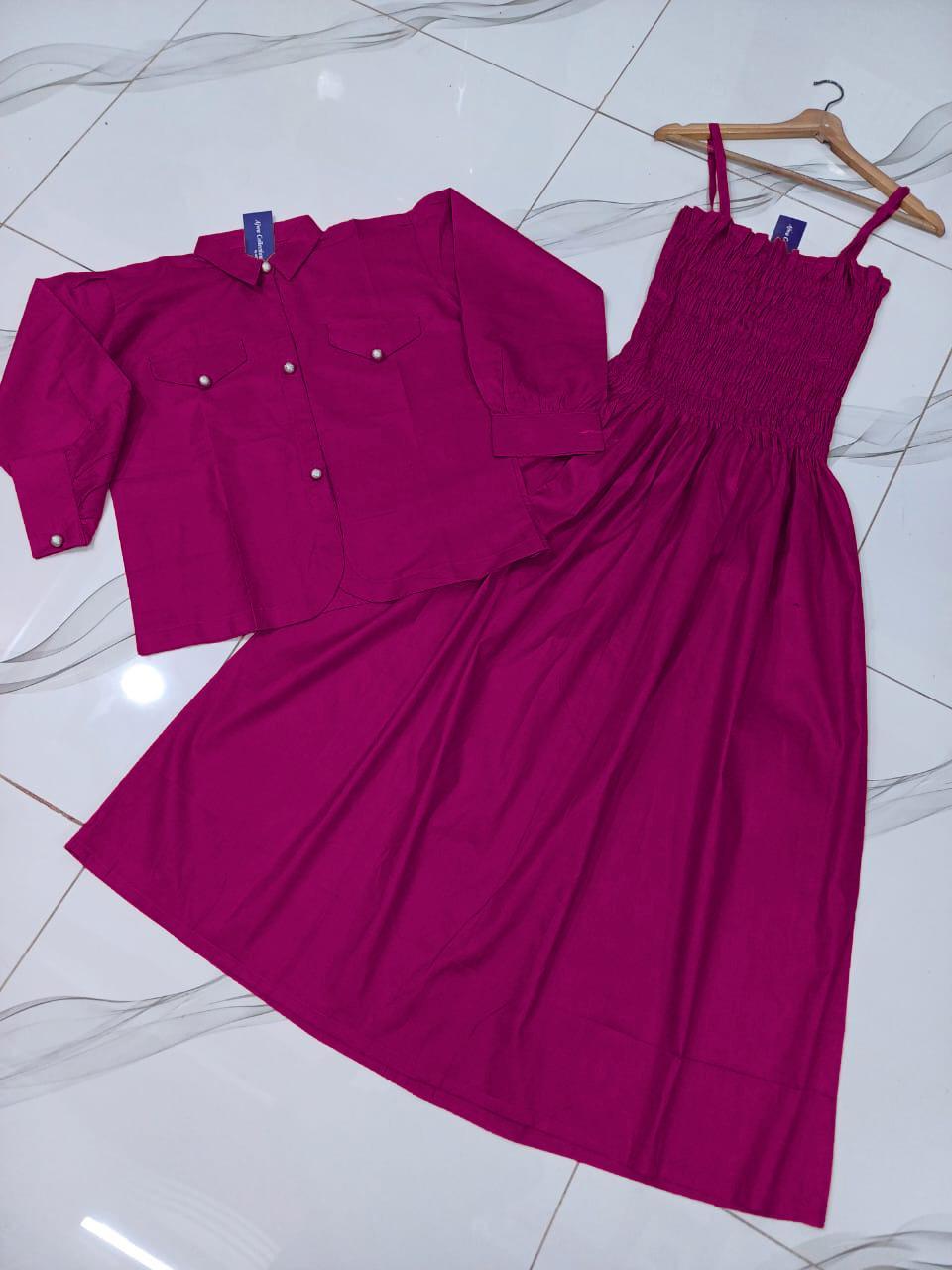 Pink Linen 2Pcs Frock & Jacket Set