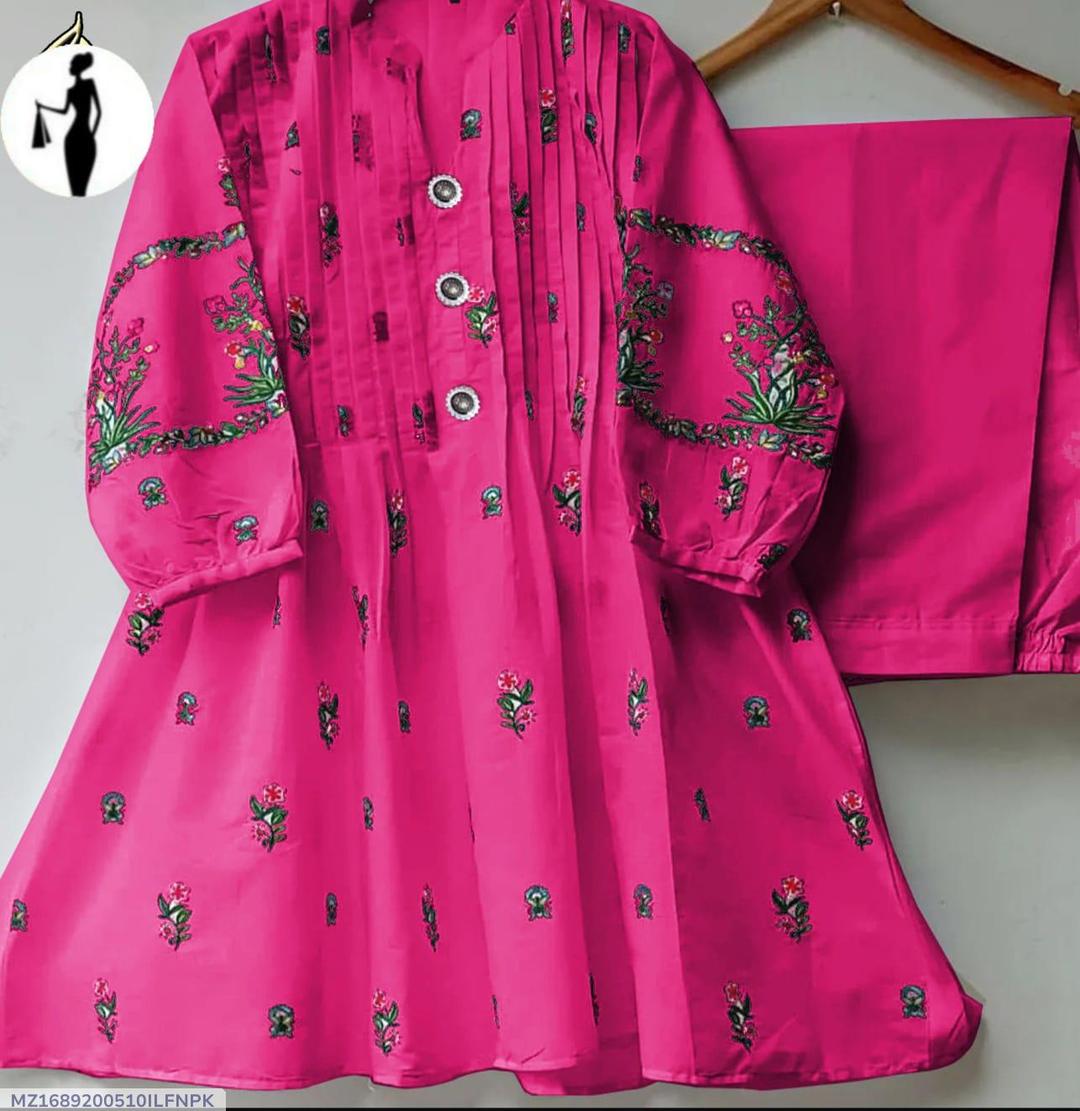 Pink Embroidered Women's 2Pc Cotton Shirt & Trouser Set