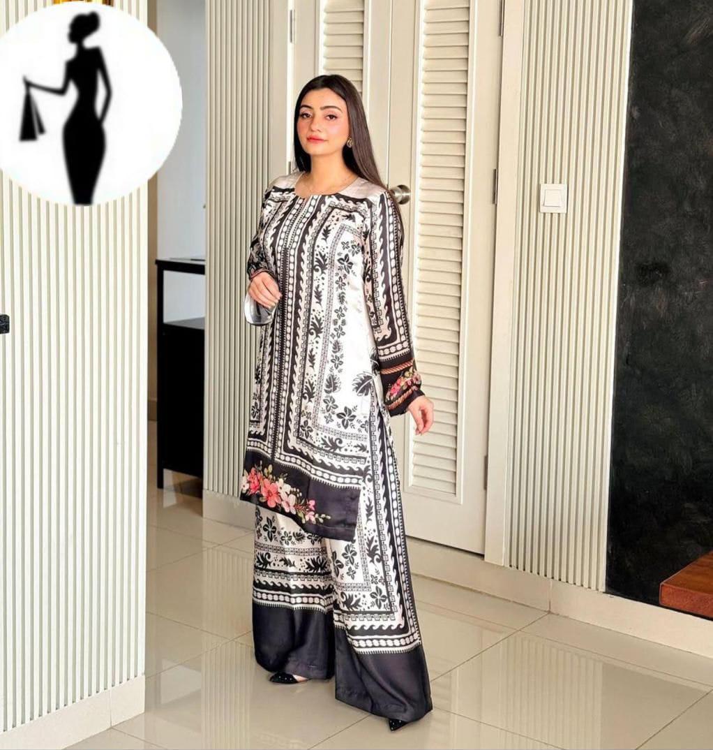 2 Pcs Women's Stitched Swiss Lawn Printed Co-Ord Set