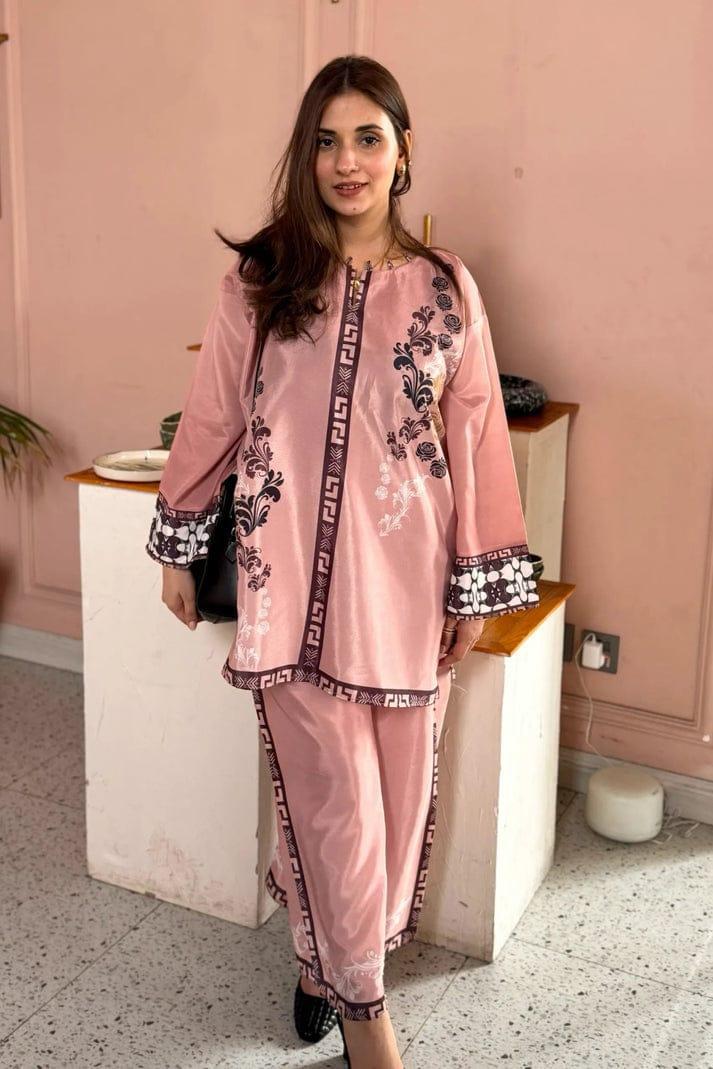 2 Pcs Women's Stitched Swiss Lawn Printed Co-Ord Set