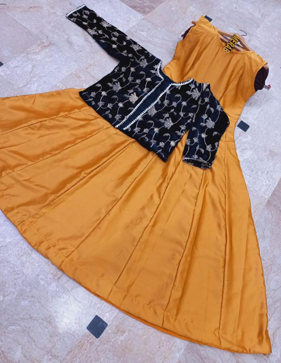 Mustard Shamoz Silk Maxi With Embroidered Jacket 2Pcs