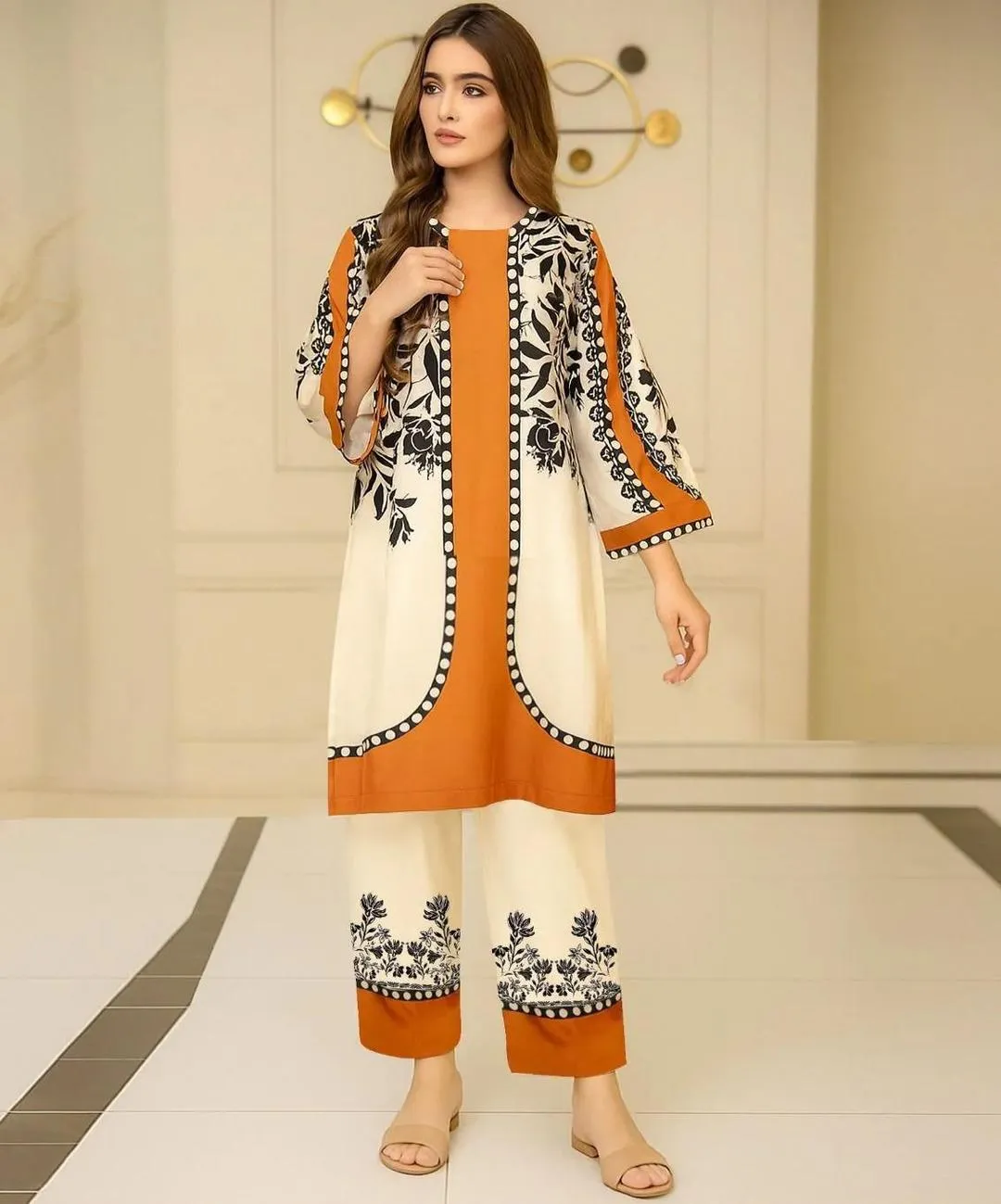 2 Pcs Women's Stitched Swiss Lawn Printed Co-Ord Set