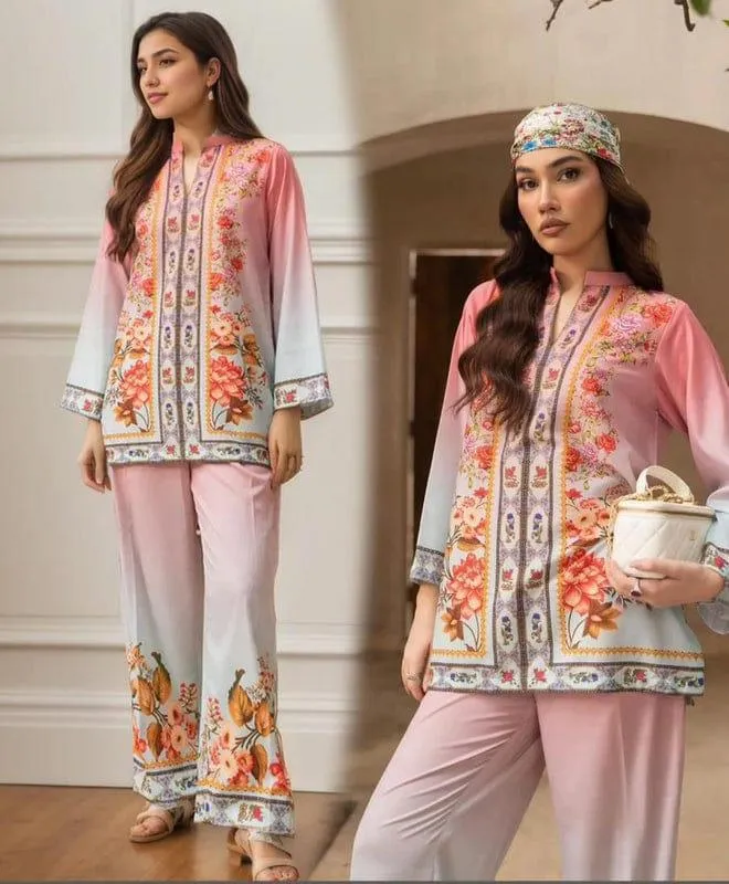 2 Pcs Women's Stitched Swiss Lawn Printed Co-Ord Set