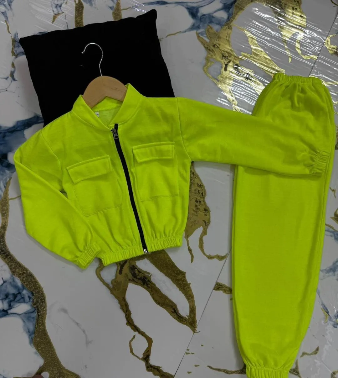 2 Pcs Girl's Fleece Plain Tracksuit