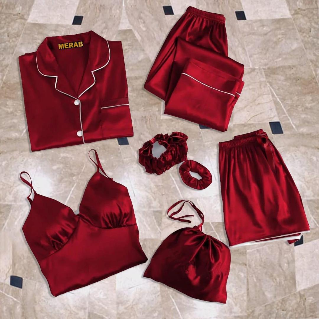 Maroon Silk Camisole Set for Women Size L