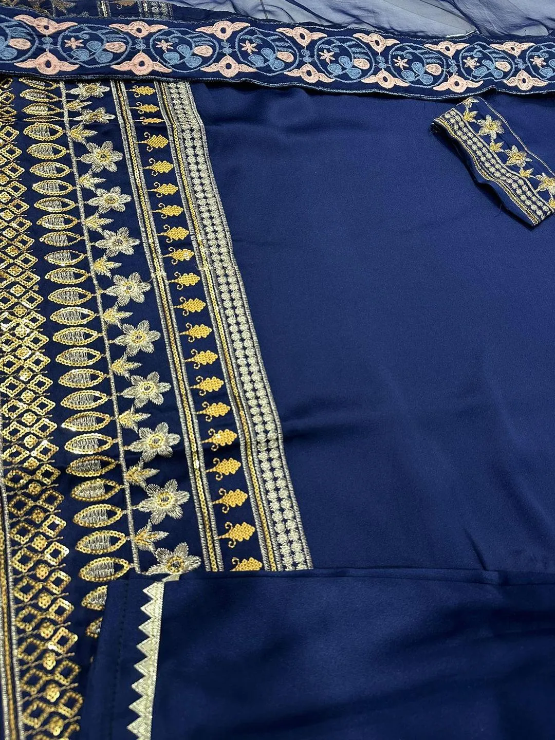 Blue Shamoz Silk 3-Piece Wedding Party Set with Gharara & Dupatta