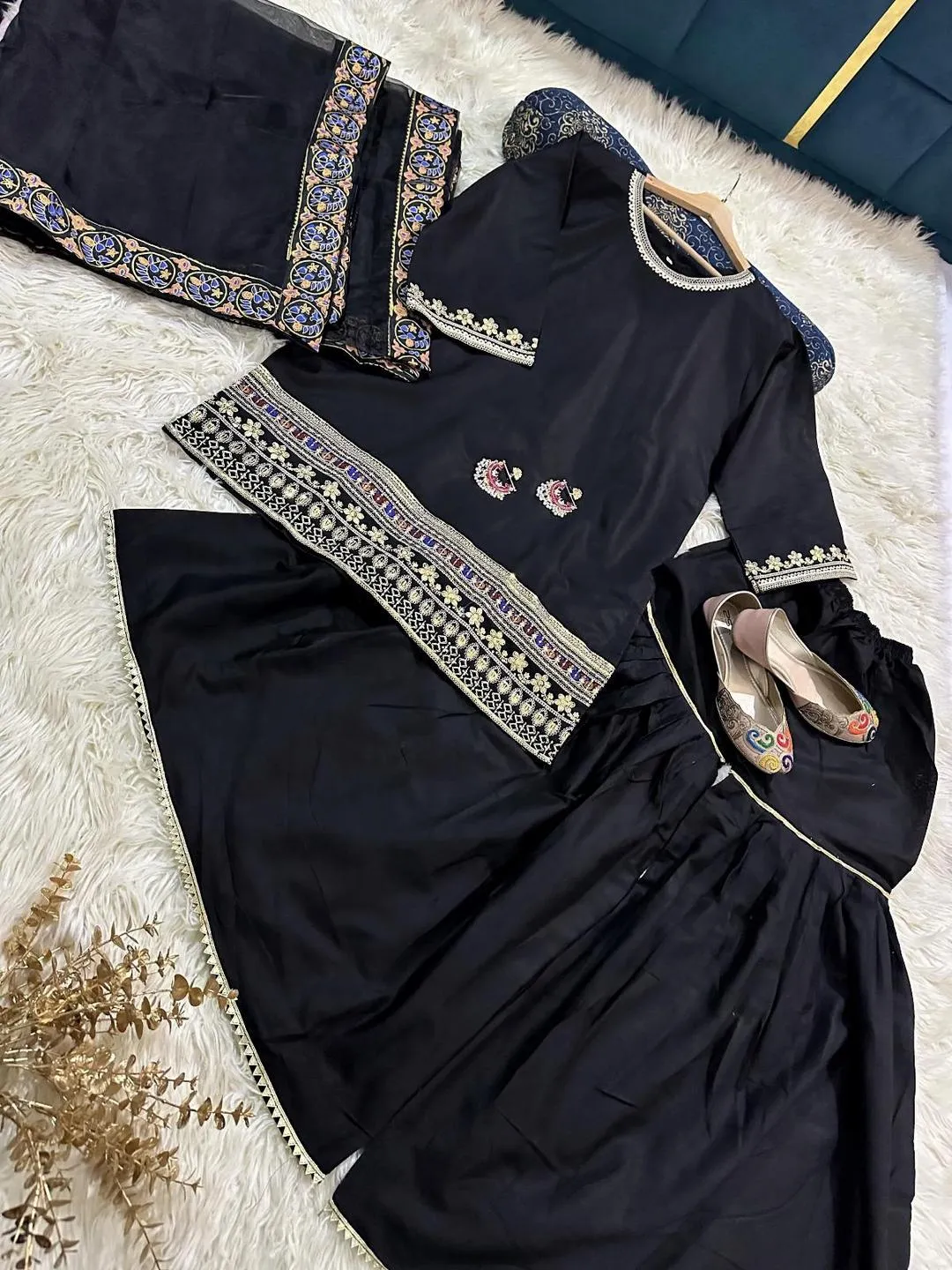 3 Pcs Women’s Stitched Shamoz Silk Embroidered Gharara Shirt