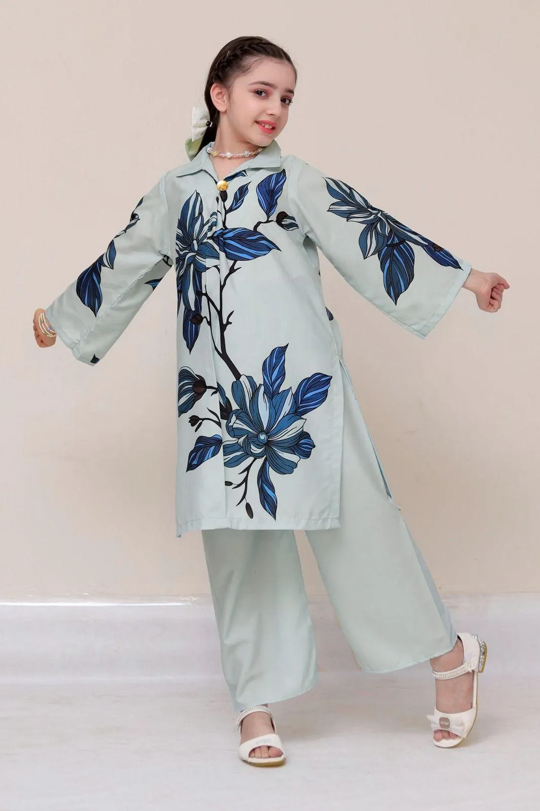 2 Pcs Girl's Arabic Lawn Printed Co-ord Set