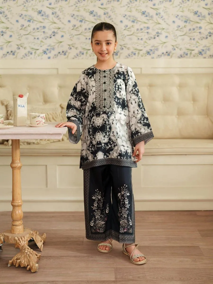 2 Pcs Girl's Arabic Lawn Printed Co-ord Set