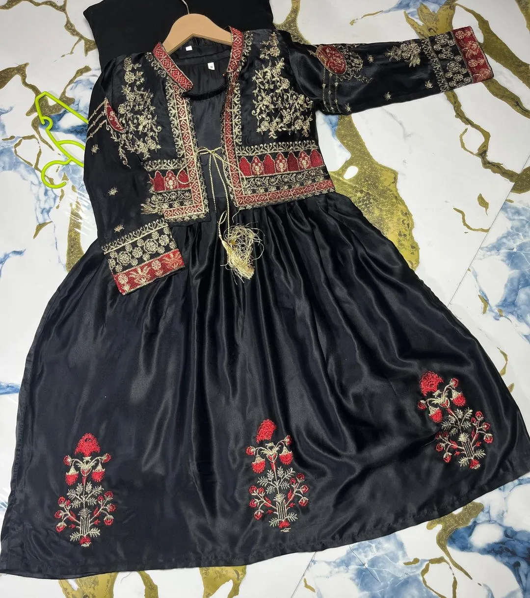 2 Pcs Girl's Silk Embroidered Maxi & Jacket