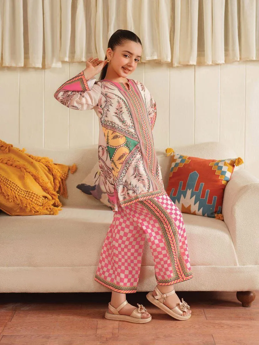 2 Pcs Girl's Arabic Lawn Printed Co-ord Set