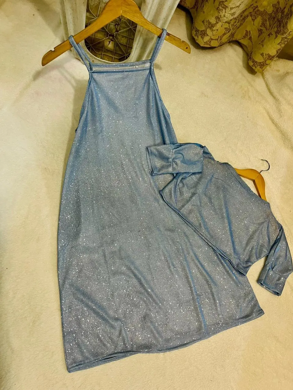 Turquoise Girl's Glitter Maxi & Cap Set 2Pcs
