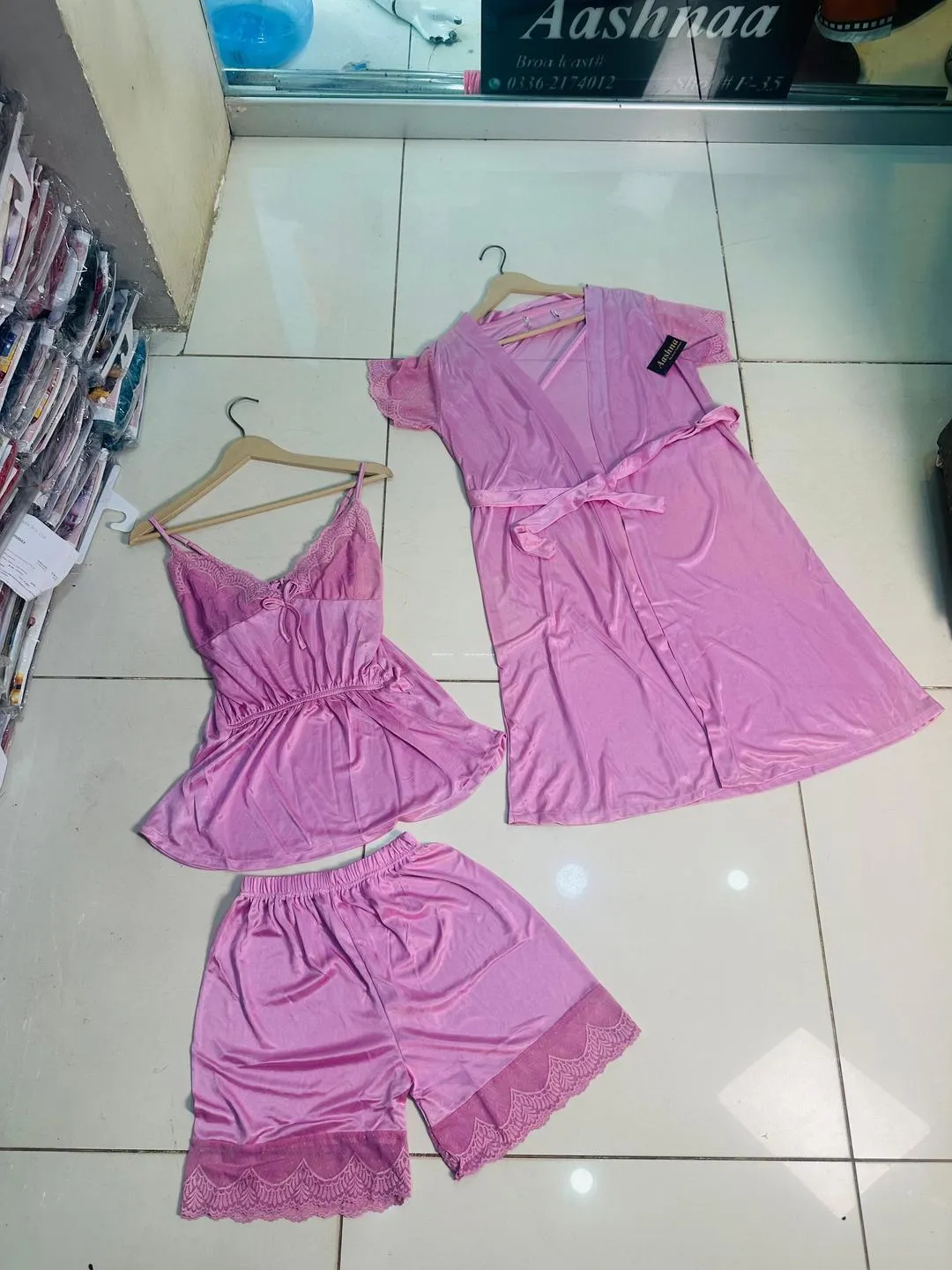 3 pcs Jersey Lace Comfortable And Breathable Nightwear Set