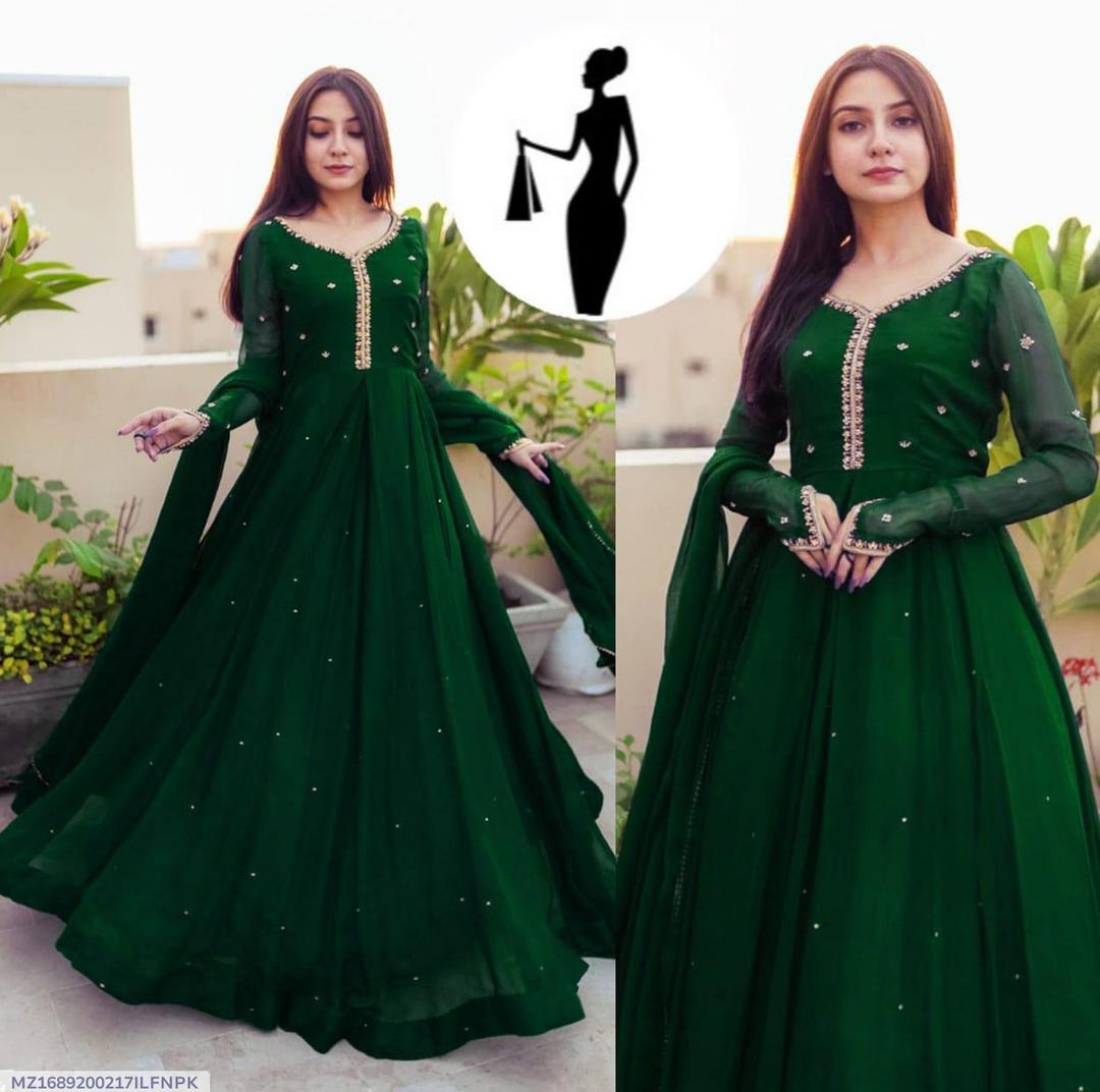 Green Embroidered Maxi Suit 3Pcs Party Wear