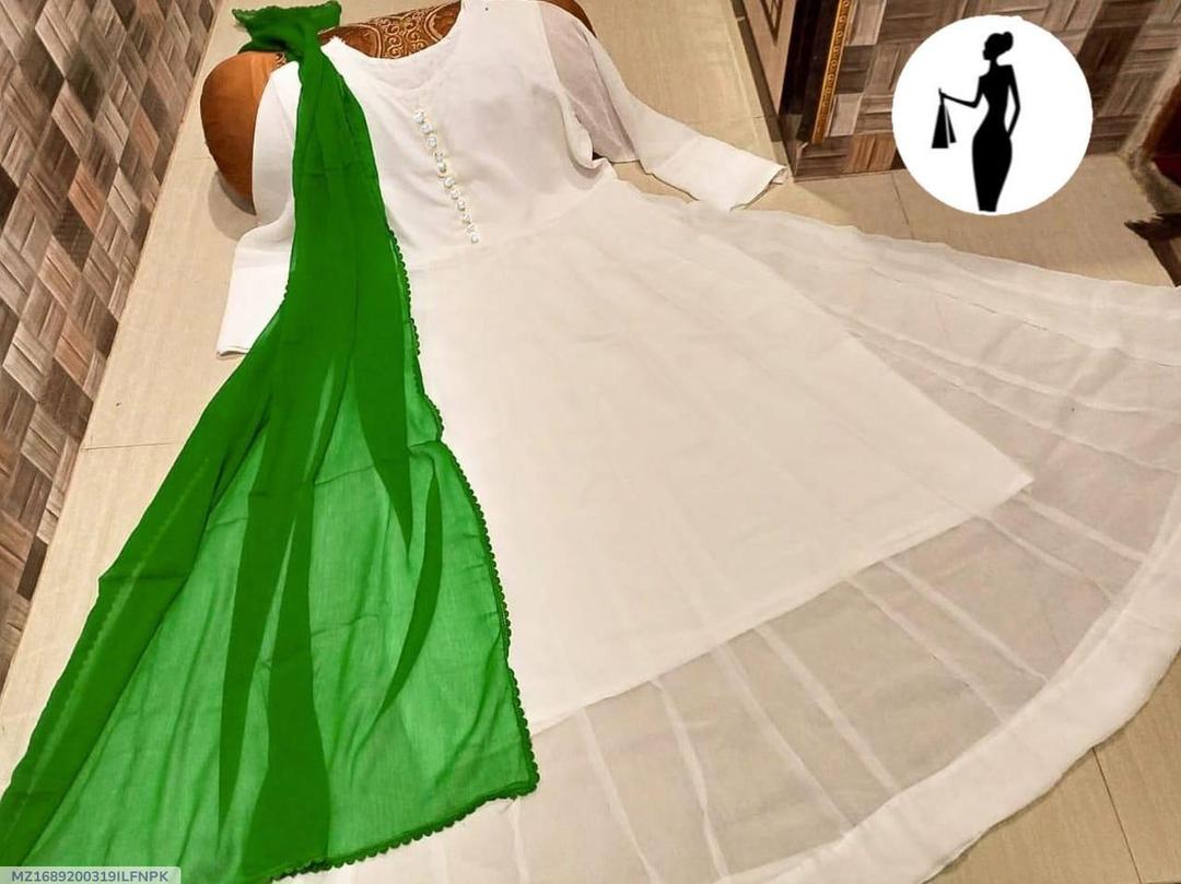 3 Pcs Women's Stitched Plain Maxi Suit
