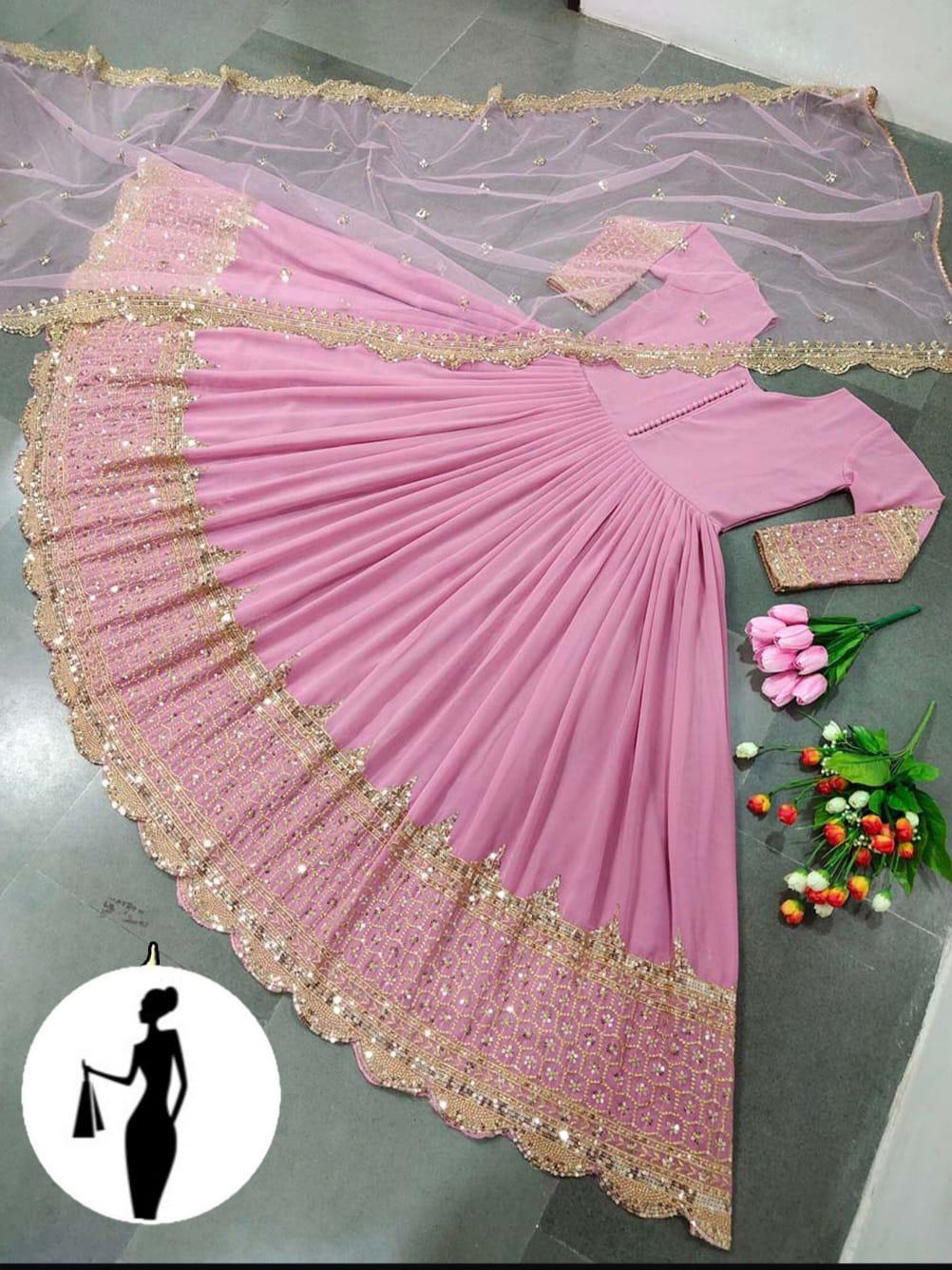 3 Pcs Women's Stitched Sequins Embroidered Maxi Suit