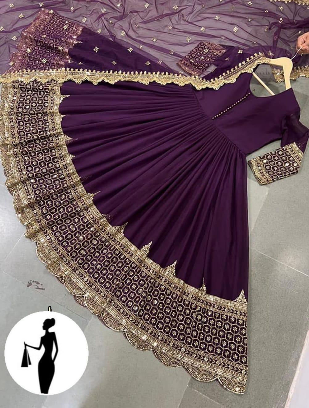 3 Pcs Women's Stitched Sequins Embroidered Maxi Suit