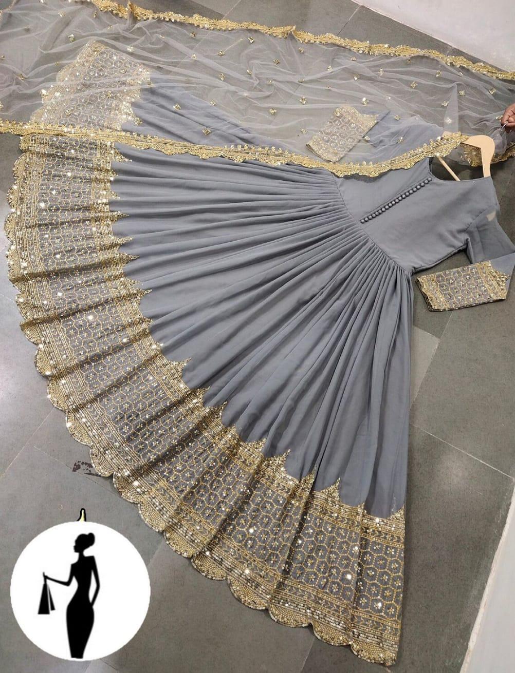 3 Pcs Women's Stitched Sequins Embroidered Maxi Suit