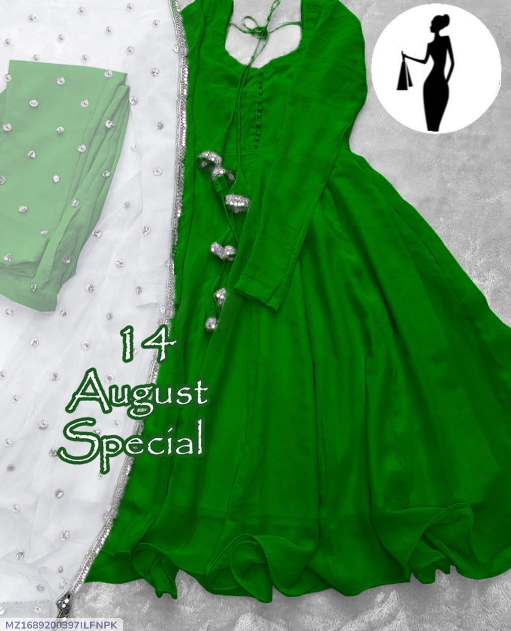 3 Pcs Women's Stitched Plain Maxi Suit
