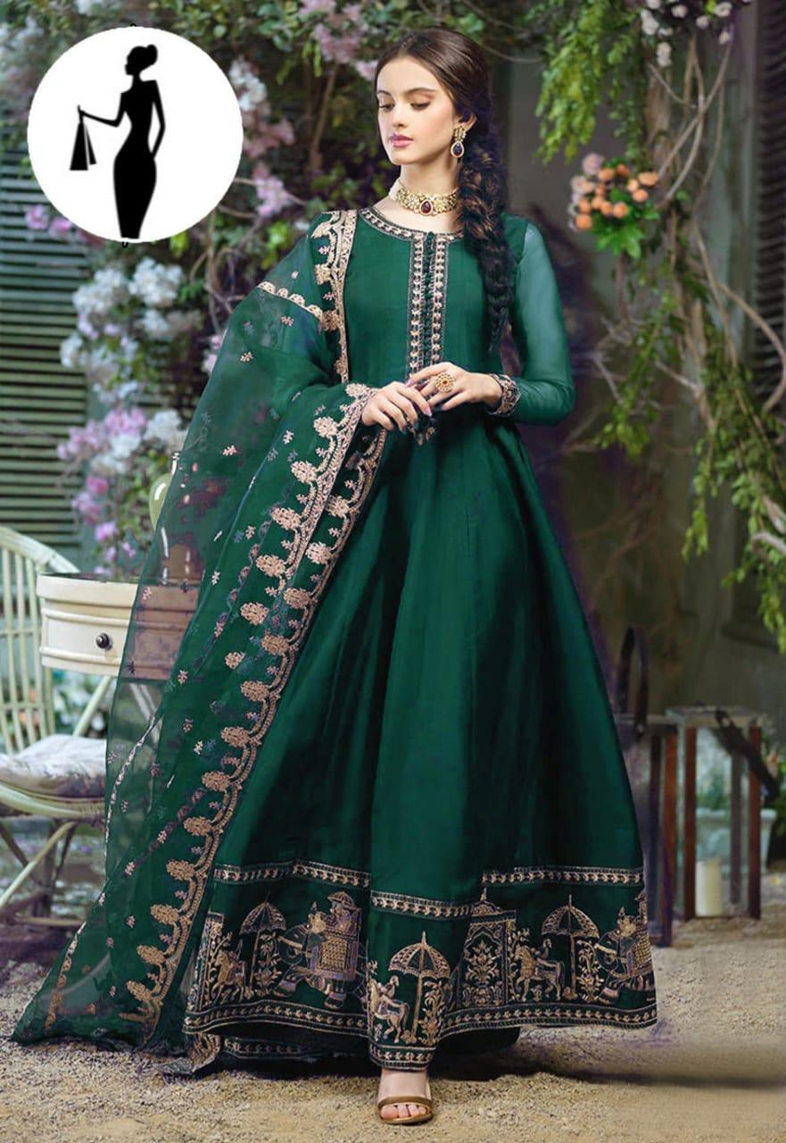 3 Pcs Women's Stitched Embroidered Maxi Suit