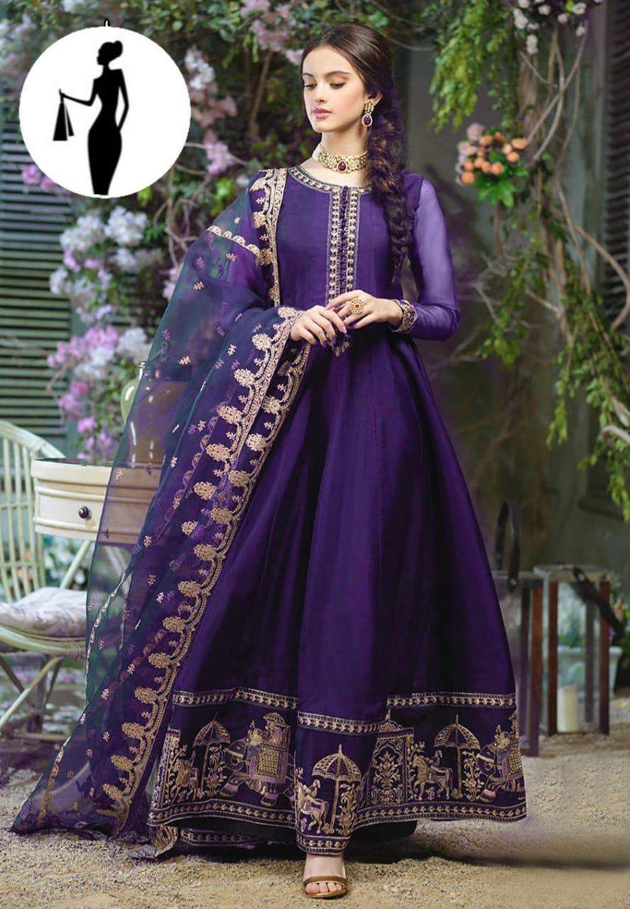 3 Pcs Women's Stitched Embroidered Maxi Suit