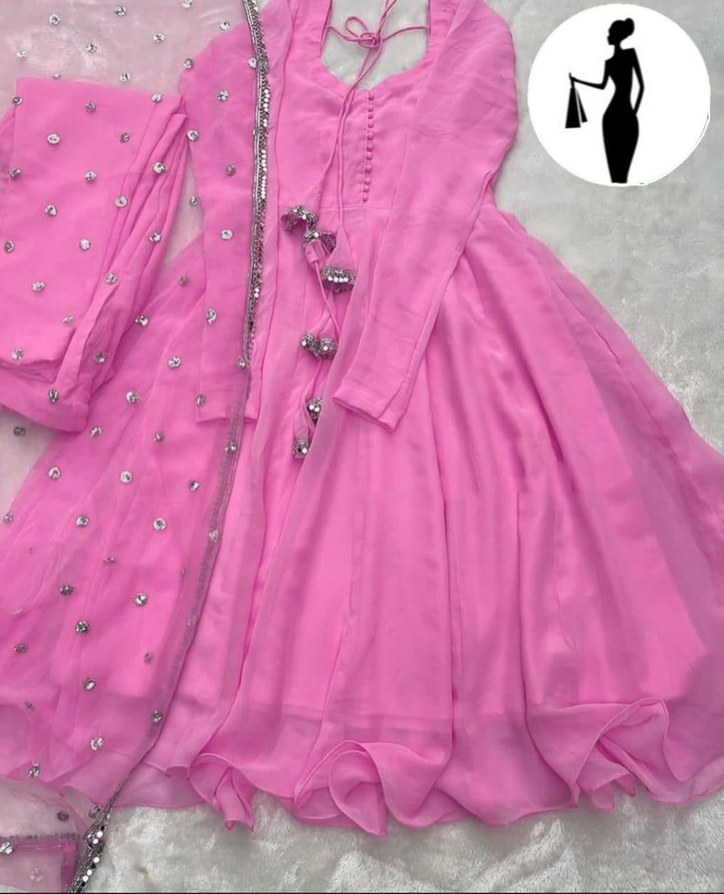 3 Pcs Women's Stitched Plain Maxi Suit