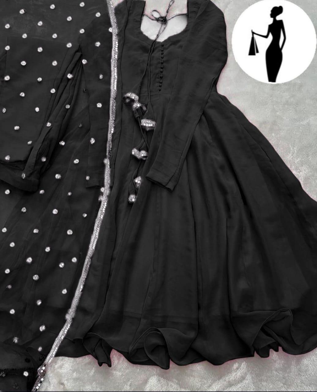 3 Pcs Women's Stitched Plain Maxi Suit