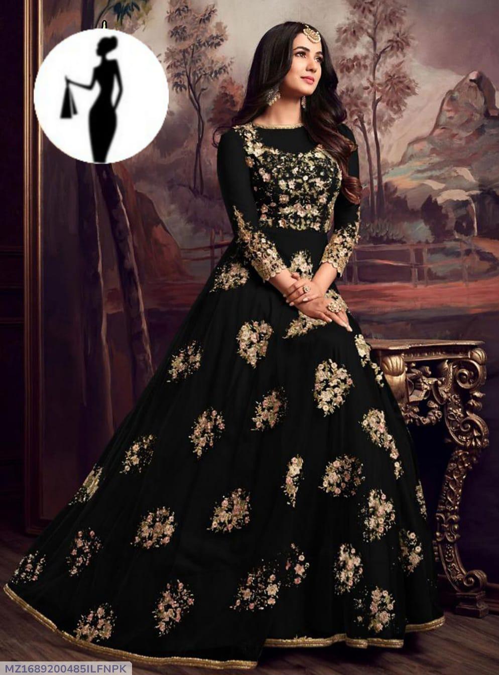 Black Embroidered Organza Maxi Set with Trouser