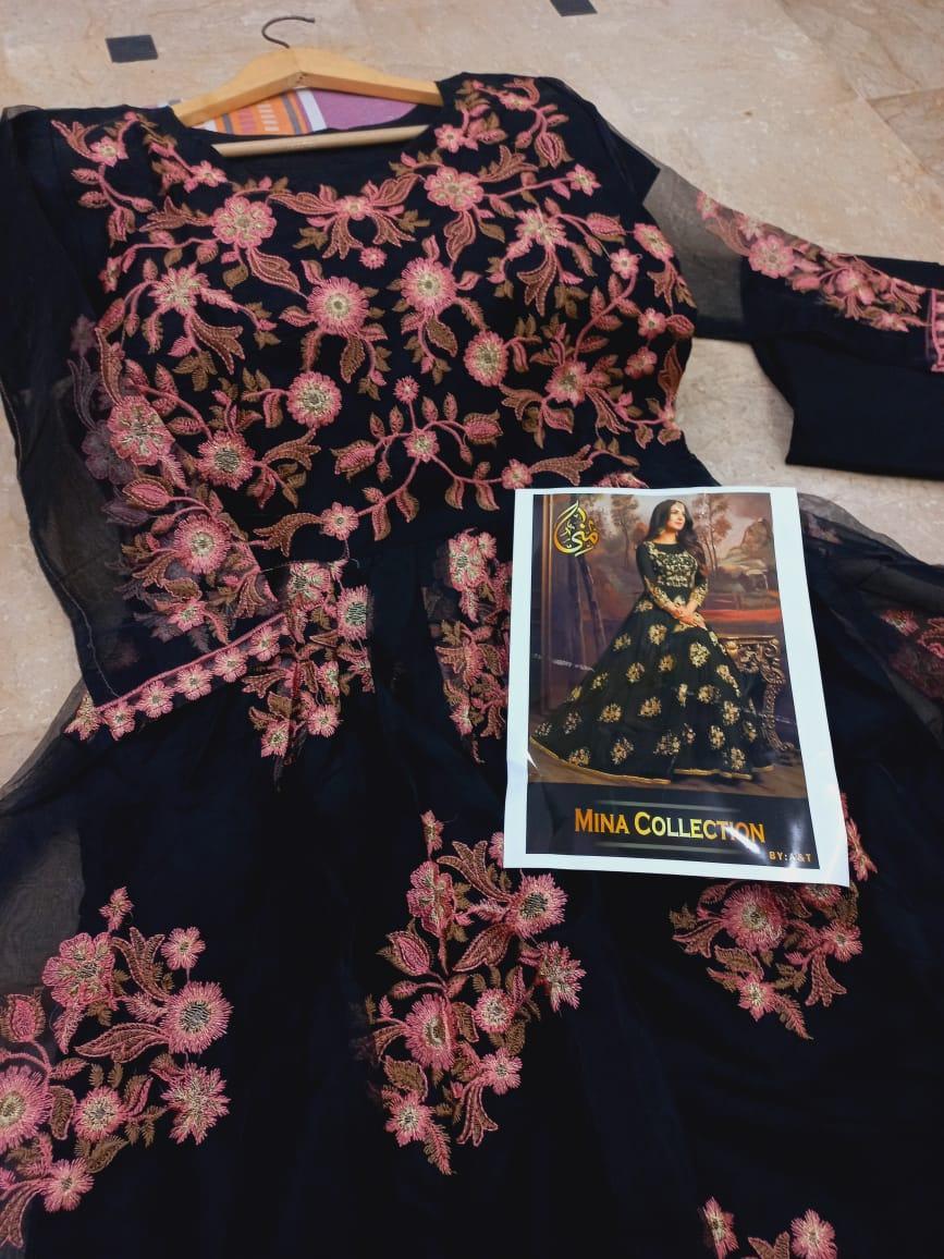 Black Embroidered Organza Maxi Set with Trouser
