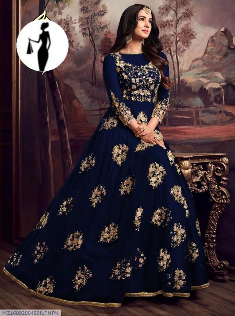 Blue Organza Embroidered Maxi & Trouser Set