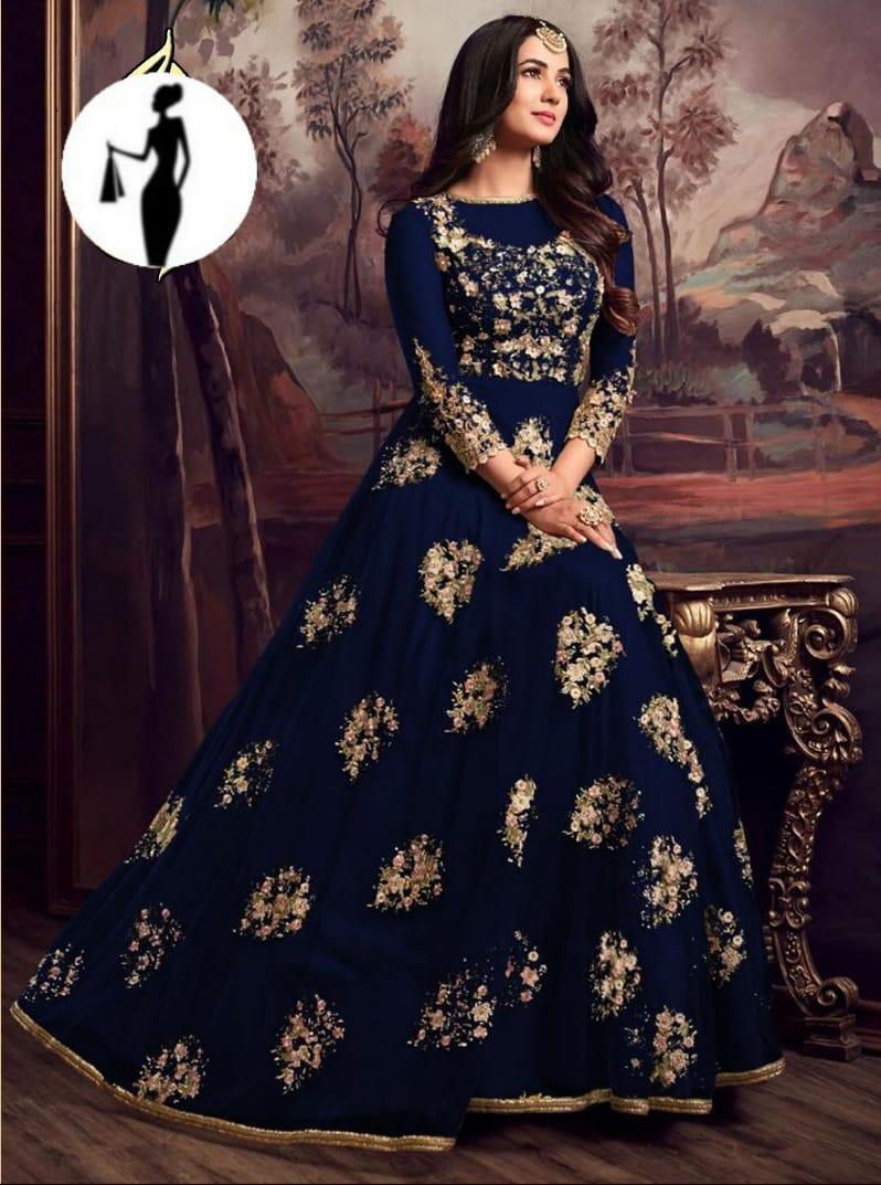 Blue Organza Embroidered Maxi & Trouser Set