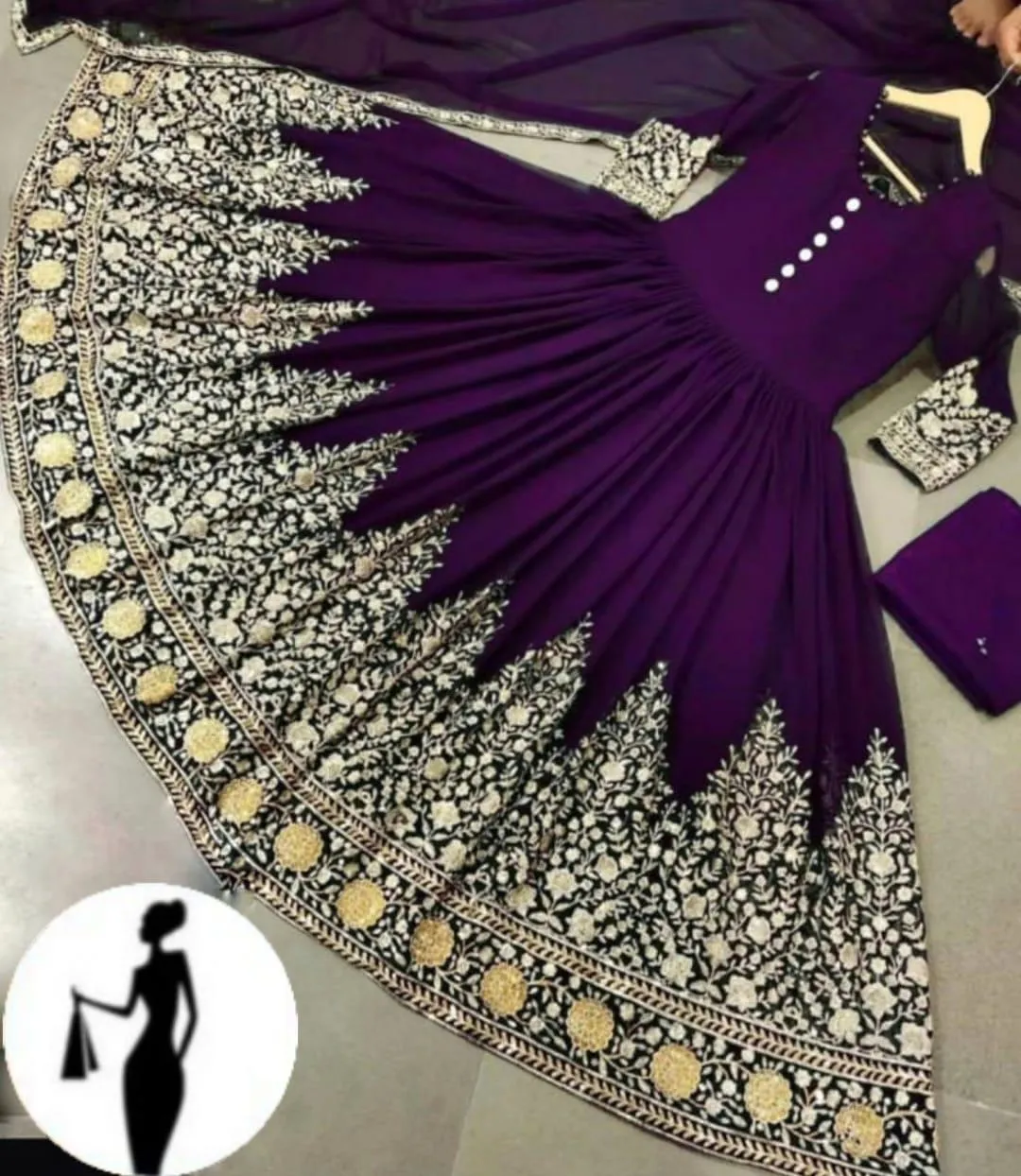 3 Pcs Women's Stitched Chiffon Embroidered Maxi Suit