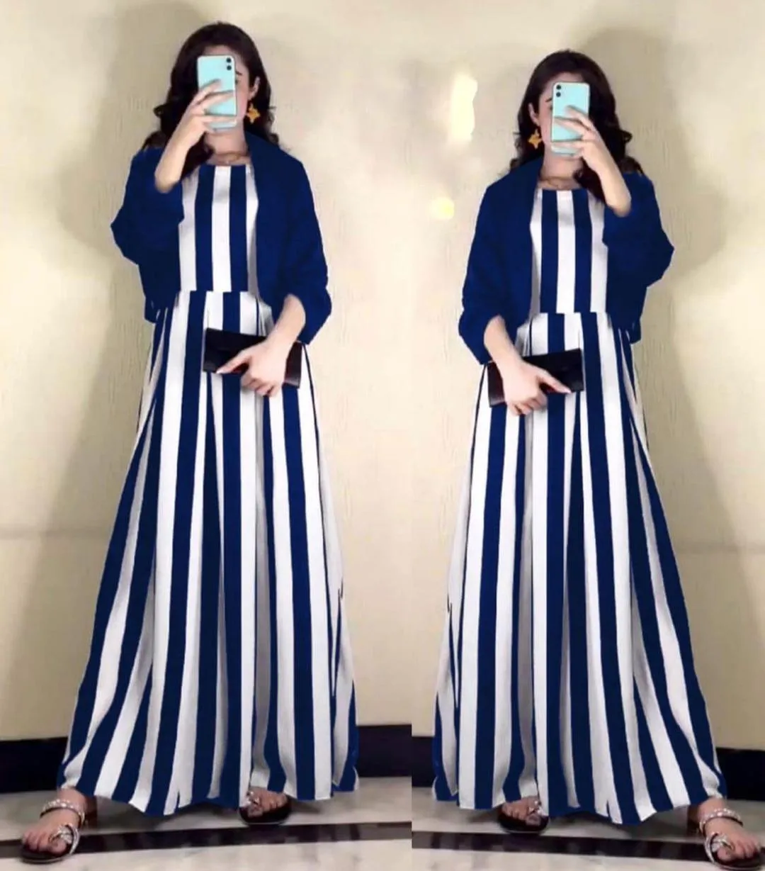 2 Pcs Women's Stitched Silk Printed Maxi and Jacket