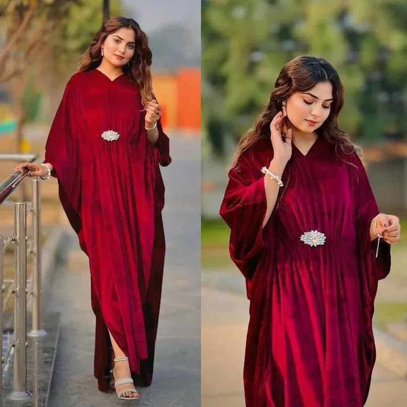 1 Pc Women's Stitched Velvet Plain Maxi