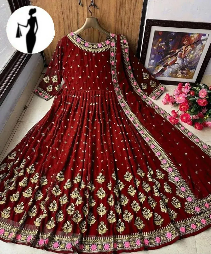 3 Pcs Women's Stitched Shamoz Silk Embroidered Maxi Suit