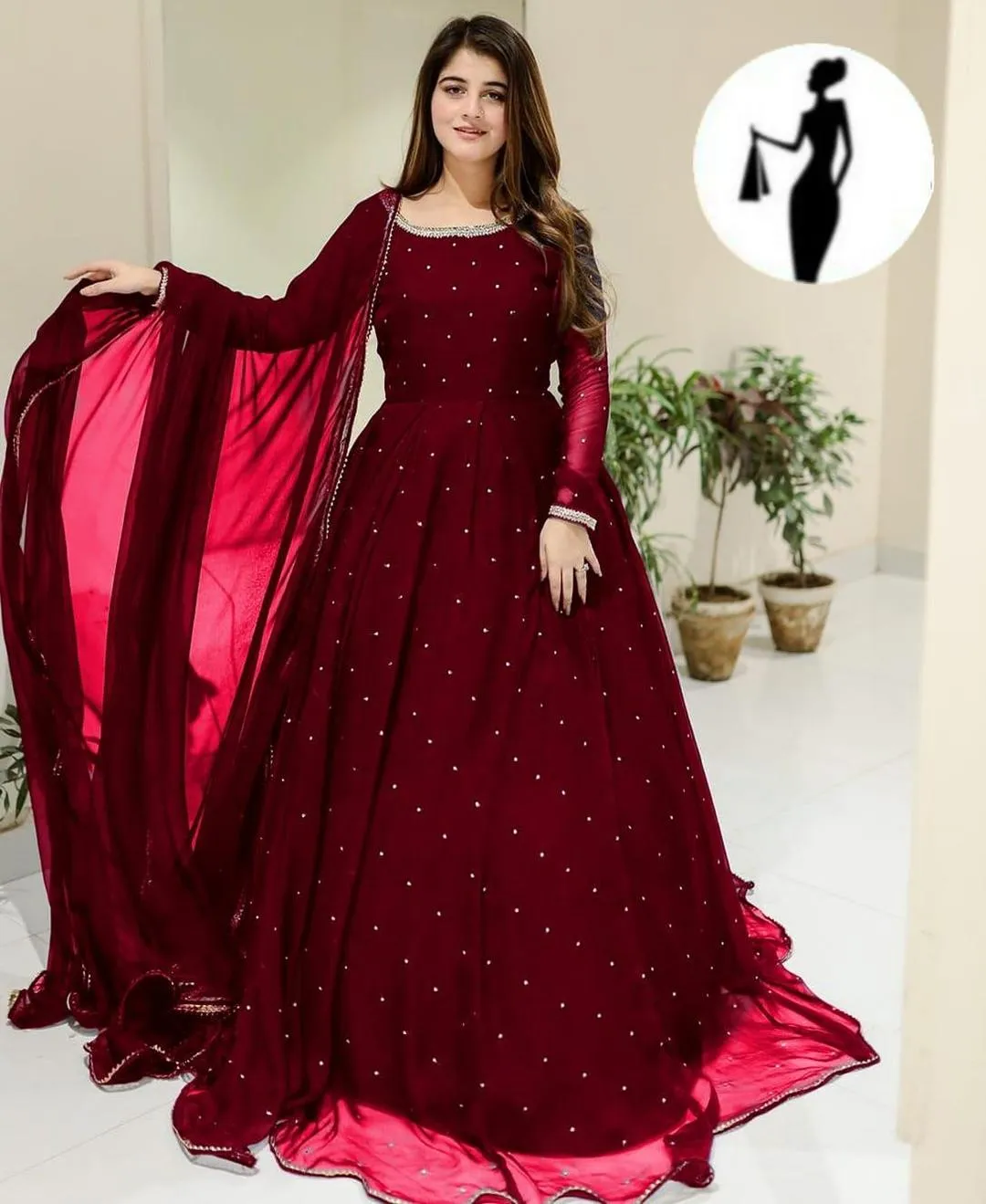 3 Pcs Women's Stitched Chiffon Calligraphy Maxi Suit