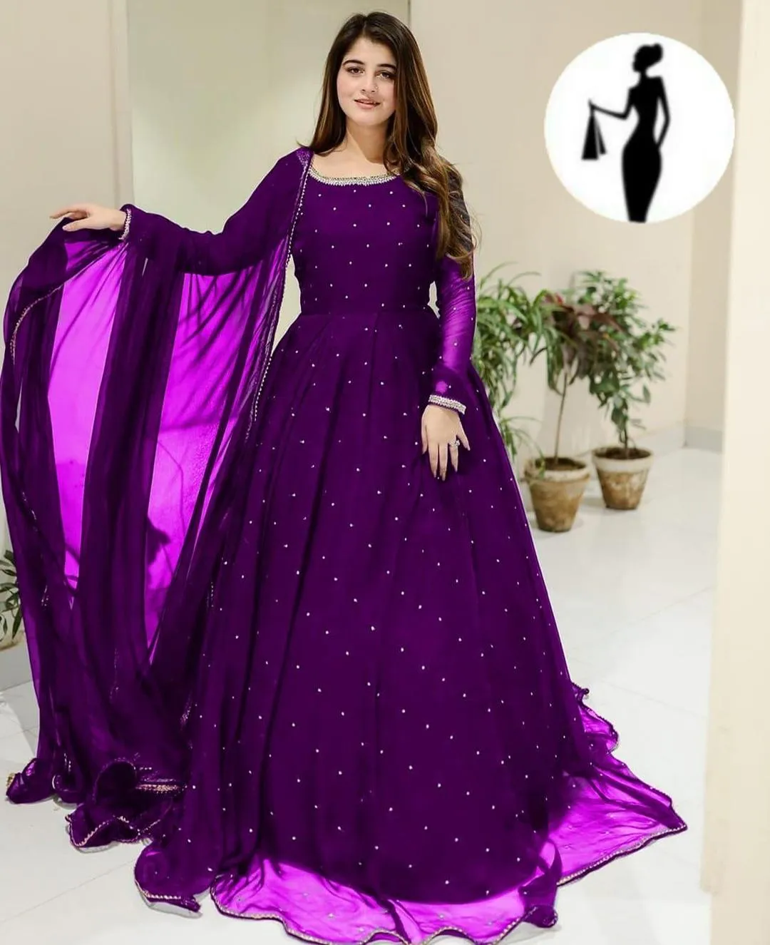 3 Pcs Women's Stitched Chiffon Calligraphy Maxi Suit