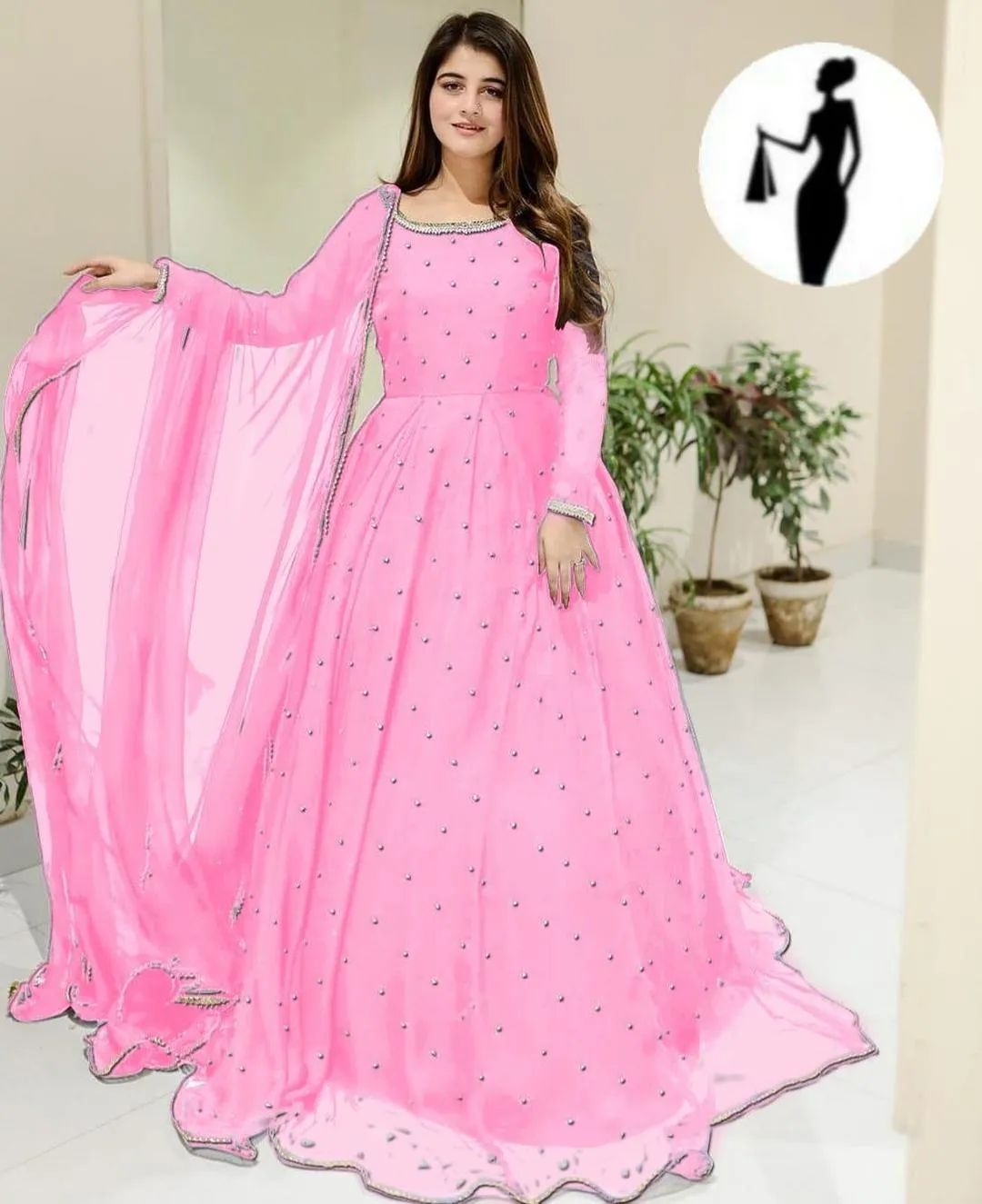 3 Pcs Women's Stitched Chiffon Calligraphy Maxi Suit