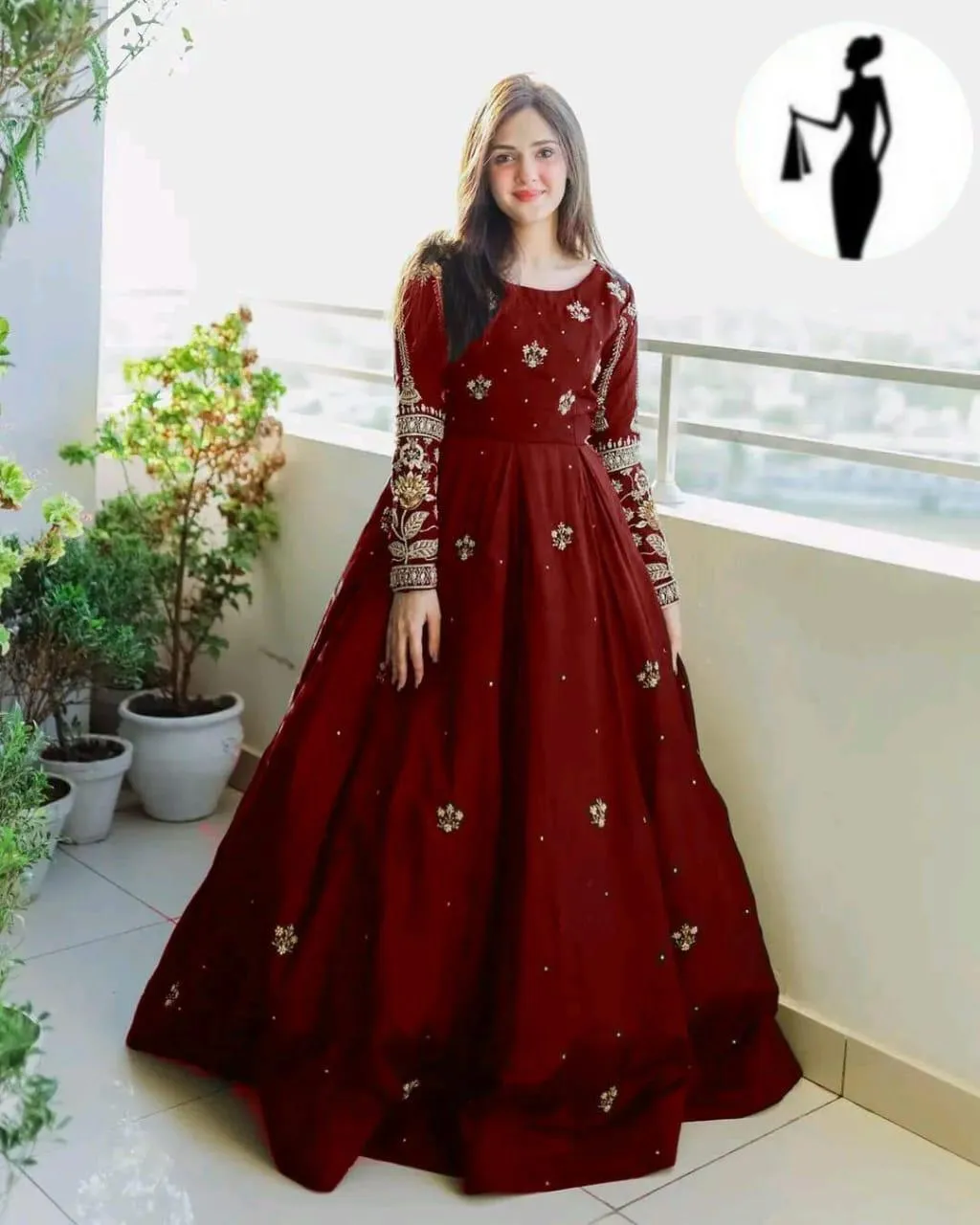 2 Pcs Women's Stitched Chiffon Embroidered Maxi And Trouser